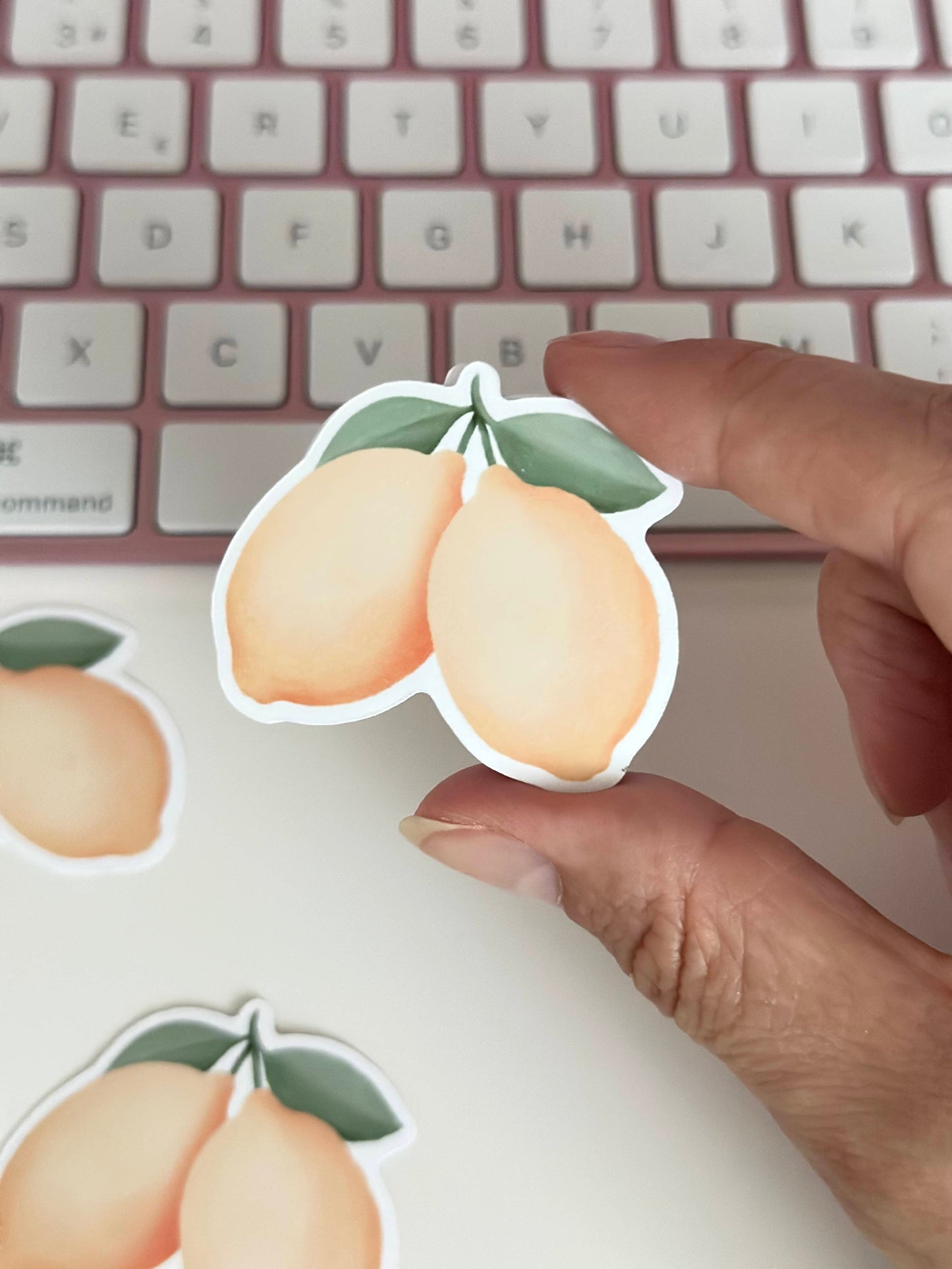 Detalle de pegatinas troqueladas con diseño de limones para decoración en proyectos de snail mail
