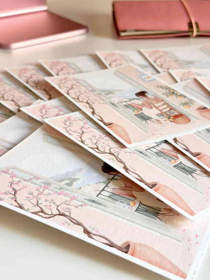 Postal ilustrada de verano con diseño original de Natalia Naya para coleccionismo y journaling